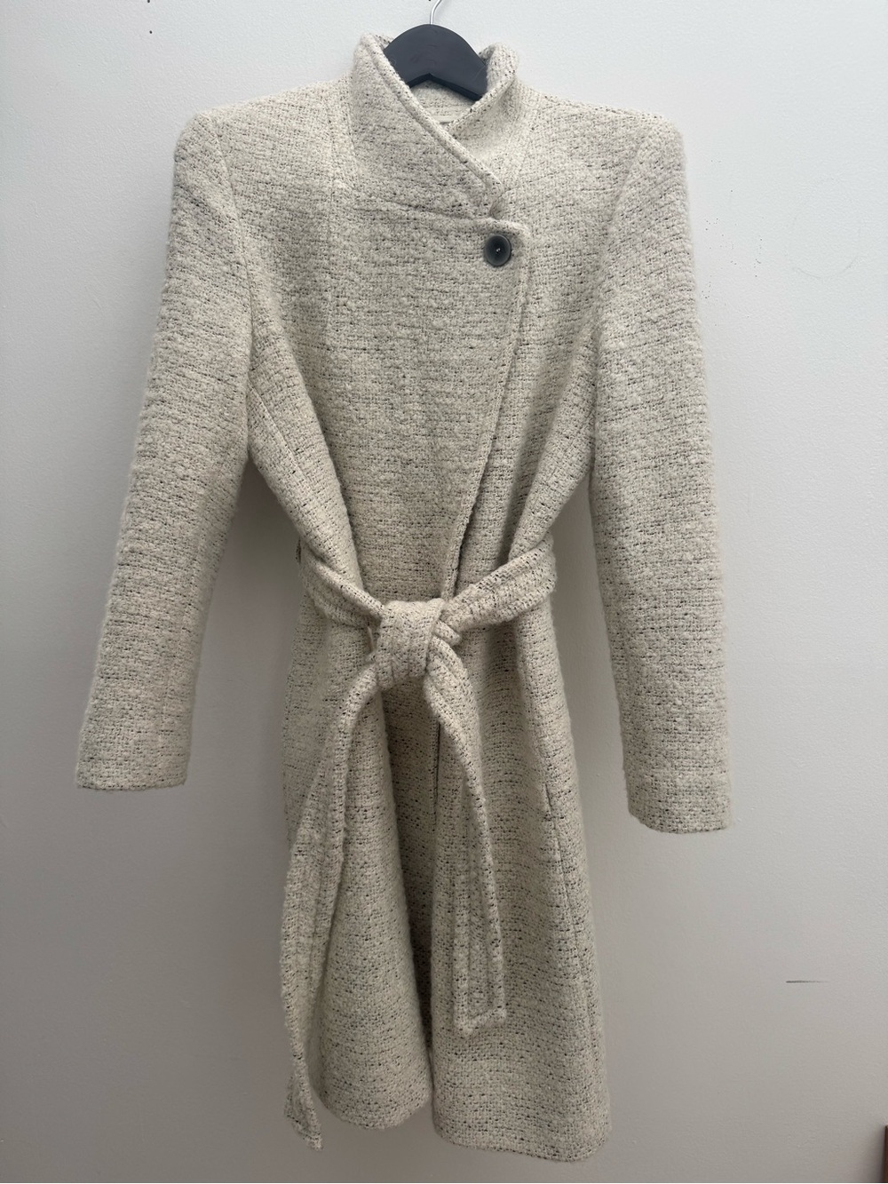 Reiss Cream Textured Belted Long Trench Coat